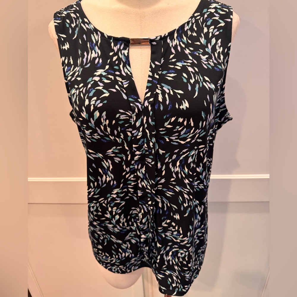 White House, Black Market Black and Blue Patterned Women's Top